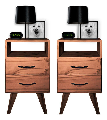 Sajo Retro Nightstand 2 Drawers Modern Wood Legs 1