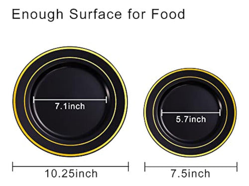 N9R Black Plastic Plates with Gold Rim - 72 Count 1