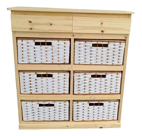 6-Drawer Storage Unit Pine with 6 Wicker Baskets Free Shipping + 2 Pine 0