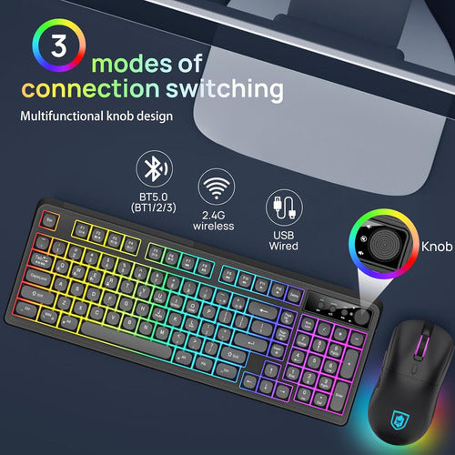 KOLMAX Teclado Mouse Combo Inalámbrico Videojuegos Gamer Iluminados 1