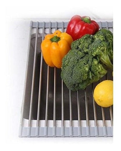 CANWELL Roll Up Dish Drying Rack - Premium 304 Stainless Steel Over Sink Kitchen Drainer Rack With Silicone Rims, Gray 4