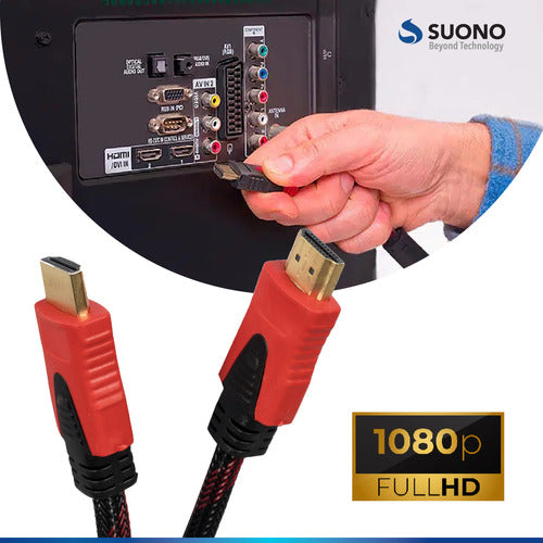 Suono HDMI Cable 1.5 M 1080p Braided V1.4 with Gold Tips 1