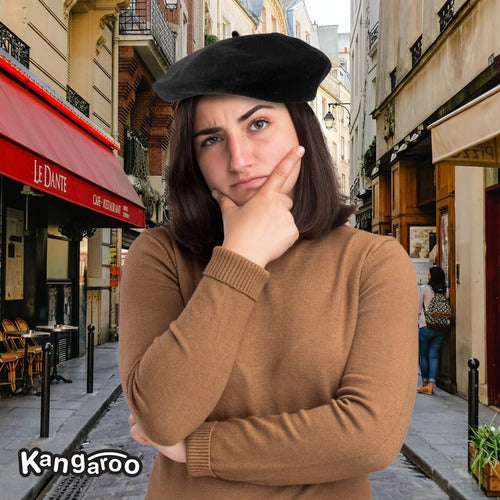 Kangaroo Black French Beret Hat 7