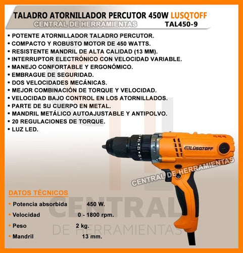 Lüsqtoff Percussion Drill Screwdriver 450W Manual Wood 13mm 1