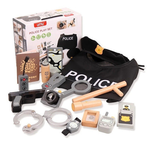 Loquetefaltabauy Montessori Wooden Police Set 17 Pcs Handcuffs Badge LTF Shop 0