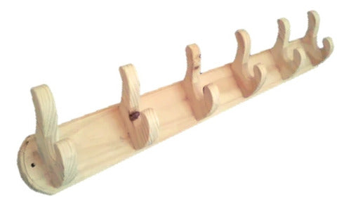 Wall-Mounted Coat Rack with 6 Double Hooks in Pine Wood 0