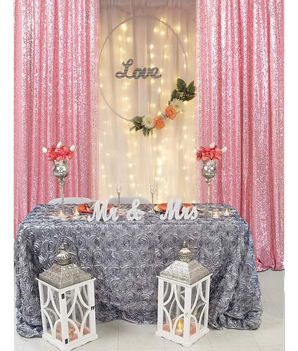 Duobao Sequin Curtains 2 Panels 2ftx8ft Rose Gold Shine 0