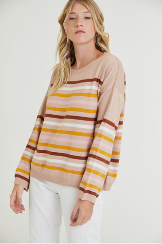 Colorful Striped Round Neck Sweater by Nano #SW2408 0