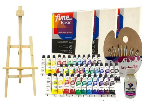 TIOPOCHOARTE Art Kit for Kids Easel Stretcher x3 Oil Paints x36 Brushes 0