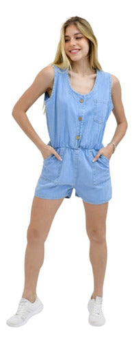 Denim Overall Jumpsuit with Wooden Buttons, Pockets, Size 3 and 4 0