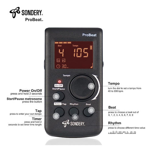 Sondery Digital Metronome for Guitar, Piano, Drums, and All Instruments 1