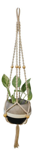 Handmade Macrame Hanging Plant Holder with Wooden Beads 0