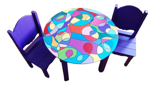 Hand-Painted Children's Table with Two Chairs 0