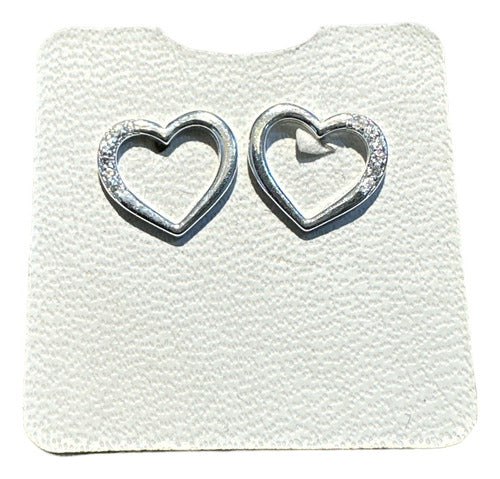 Caravanas Corazón En Plata 925 Y Circonias. 1,1 Cm. Tuset. 0