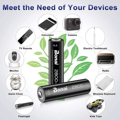 Bonai Rechargeable AA Batteries 2800 mAh High Capacity 4