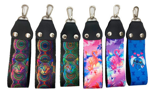 Sublimated Strap Keychain Set of 6 Anime Designs Bulk 4