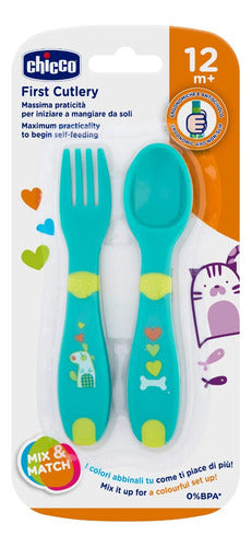 Chicco Silicone Cutlery Set +12m Soft for Babies 0