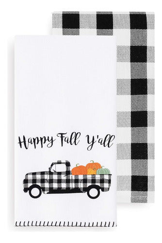 Elrene Home Fashions Farmhouse Living Happy Fall Y'all And Check Farm Truck Kitchen Towel Set 0