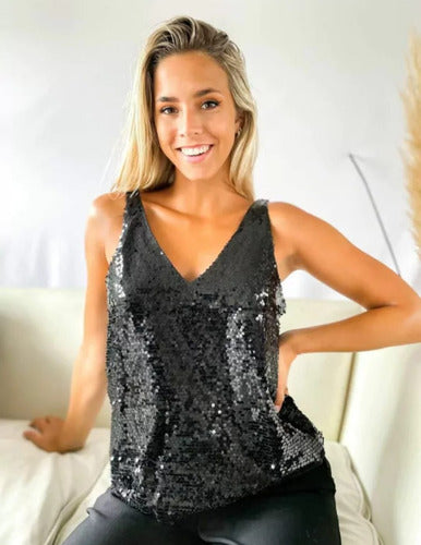 Lala Kohan Musculosa Blusa Fiesta Mujer Bordada Con Lentejuelas 2