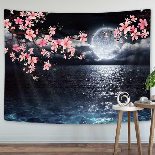 Ocean Tapestry Luna Tapestry Wall Hanging Pink Cherry Blosso 1