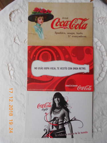 Lote De 3 Tarjetas Postales De Coca Cola Con Publicida 0