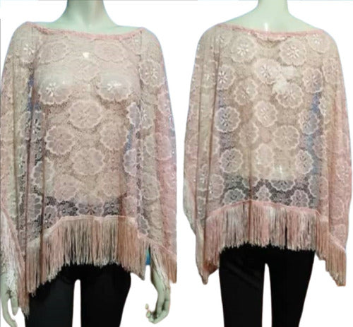 Genérica Free Size Special Cape Poncho in Light Pink Lace for Parties 1