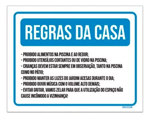 Kit 3 Placa Sinalização - Regras Da Casa Azul Piscina 0