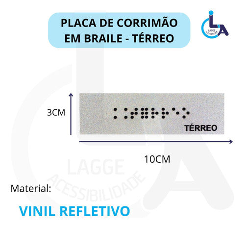 Kit 10 Placas Braile Autoadesiva 10x3cm Corrimão Térreo 1