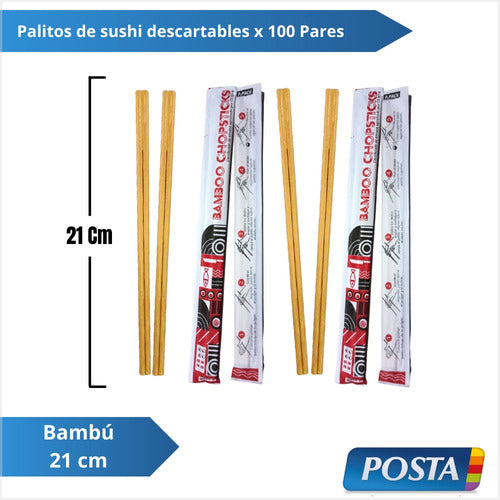 Palitos Sushi Bambú Descartable 21cm X 100 Pares 1