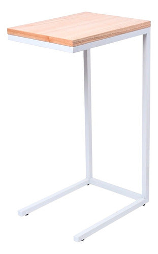 Modern High Side Table with Metal Base and Wooden Top 0