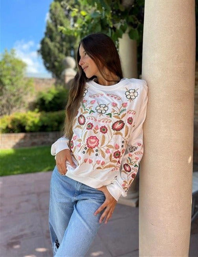 Embroidered Imported Women's Sweatshirt - Hindu Boho Folk Style with Floral Design 1