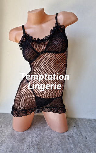 Temptation Lingerie Sexy Net Dress With Lace Trim - Women's Lingerie 1