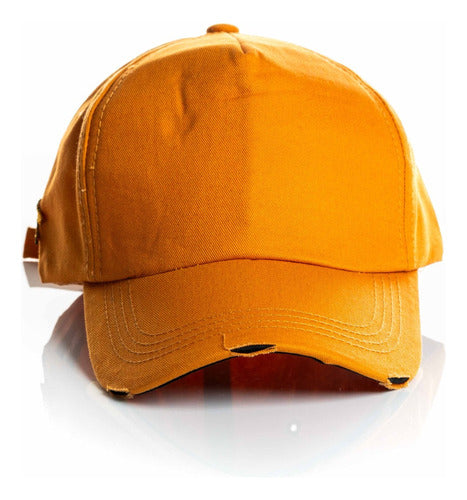 Vintage Ripped Adjustable Yellow Cotton Cap 0