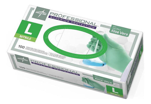 Medline Professional Green Nitrile Aloe Examination Gloves 0