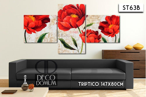 DECODOMUM Modern Triptych Decorative Frame 130x80/147x80cm Flowers 3