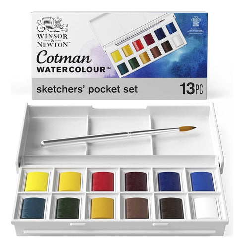 Winsor & Newton Acuarelas Cotman Pocket Set Box X 12 Colores En Pastilla 0