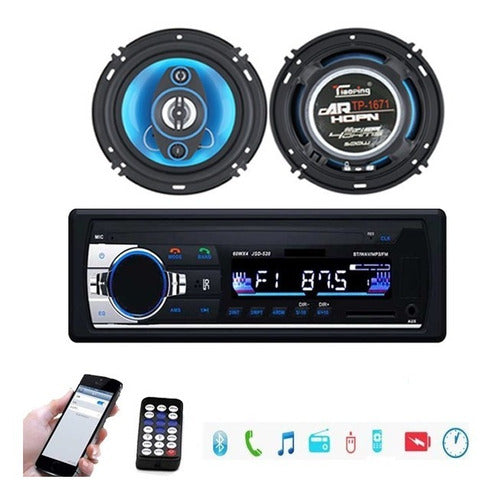 Radio Para Auto + Parlantes Bluetooth Control Sd Microfono 0