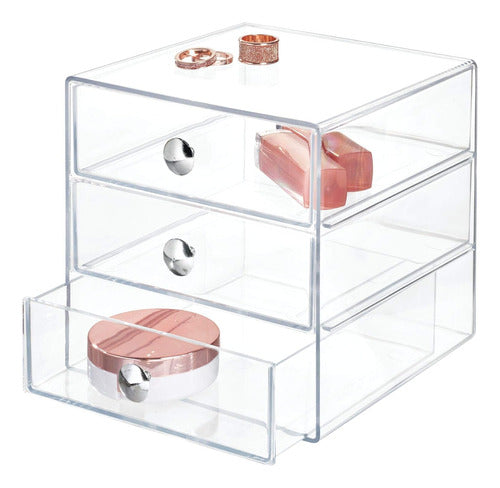 InterDesign 3 Drawer Storage Organizer for Makeup, Beauty Products, Office Supplies, Clear 1