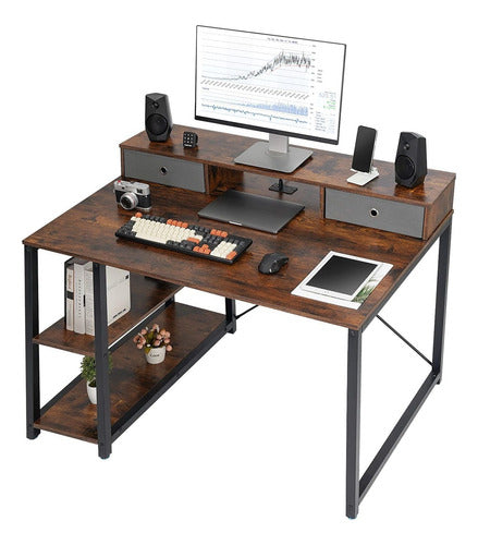 TOPSKY Computer Desk 47 x 31.5 Inches with Drawers, Monitor Stand, Storage Shelf, and 3-Port Charging Station (Rustic Brown) 0