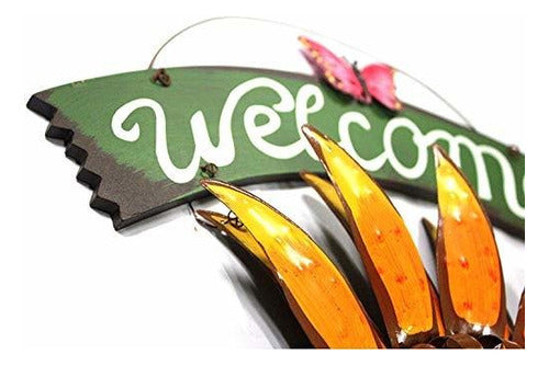 SKIPER URUGUAY Metal Vintage Hanging Floral Welcome Sign 3