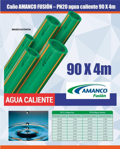 Caño Termofusión Diámetro 90 X 4mts Pn20 Agua Cali. Amanco 2