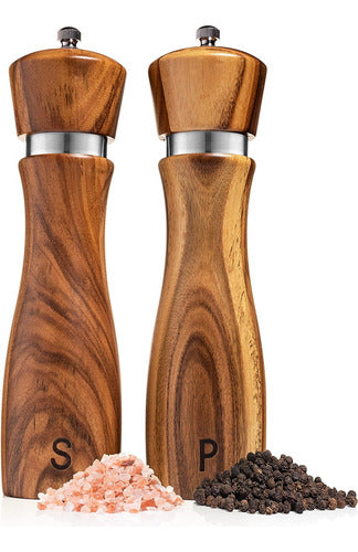 Gennua Kitchen Acacia Wood Salt and Pepper Mills, 20 Cm Each 0