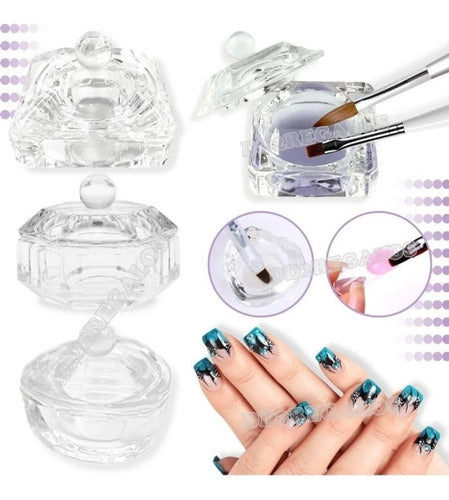 Fashion 3 Dappen Cups with Glass Lid for Sculpted Nails Manicure 0