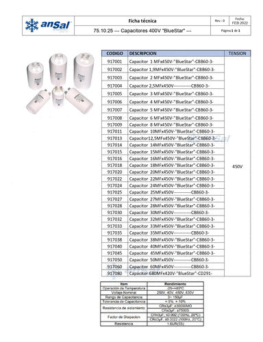 Capacitor De Marcha 32uf Microfaradios 450v 50/60hz Bluestar 2