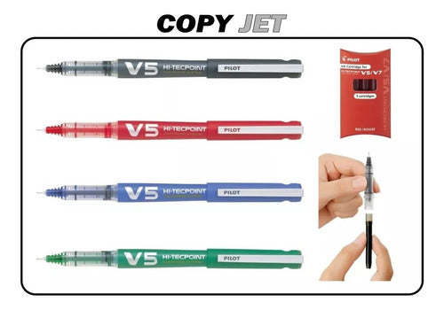 Pilot Hi Tecpoint V5 V7 Roller Pen with 4 Cartridges 1