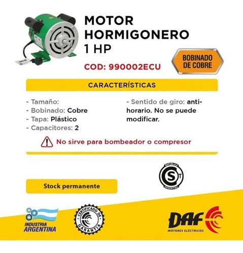 Daf Motor 1HP for Concrete Mixers Up to 180L 7