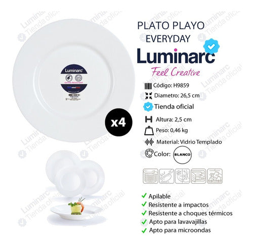 Luminarc Juego Platos Playos Gr Luminarc Everyday Vidrio Templado X4 1