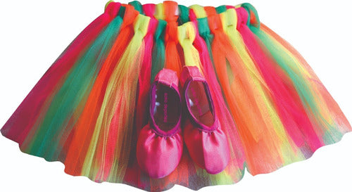 Elasticated Glitter Metal Satin Ribbons Ballet Shoes + Skirt Set 32