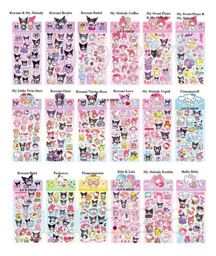 Planchas X3 Stickers Holográficas Kuromi My Melody Cinna 0