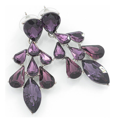 Mallorca Joyas Premium Strass Stone Earrings. Violet Cluster. 0